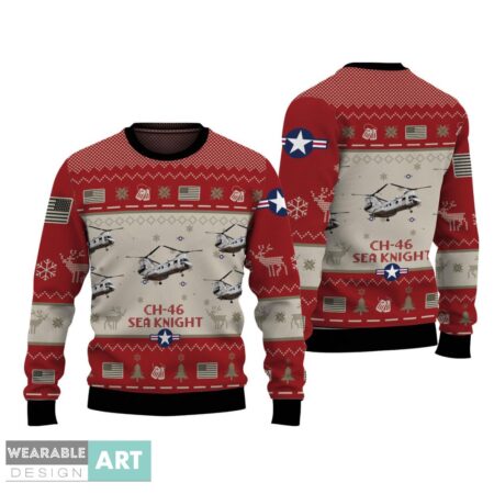 CH-46 Sea Knight CH46 Aircraft Red Sweater Gift For Veteran Sweater Product Photo 1