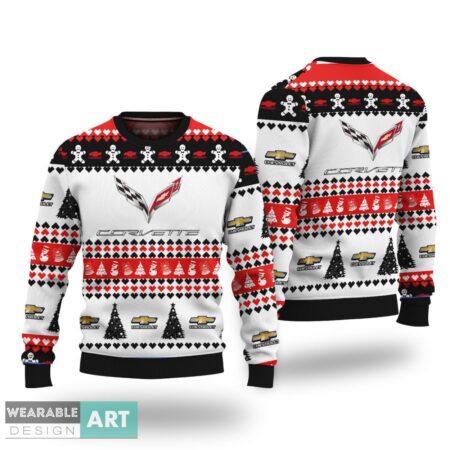 Chevrolet Corvette White Ugly Christmas Sweater Product Photo 1