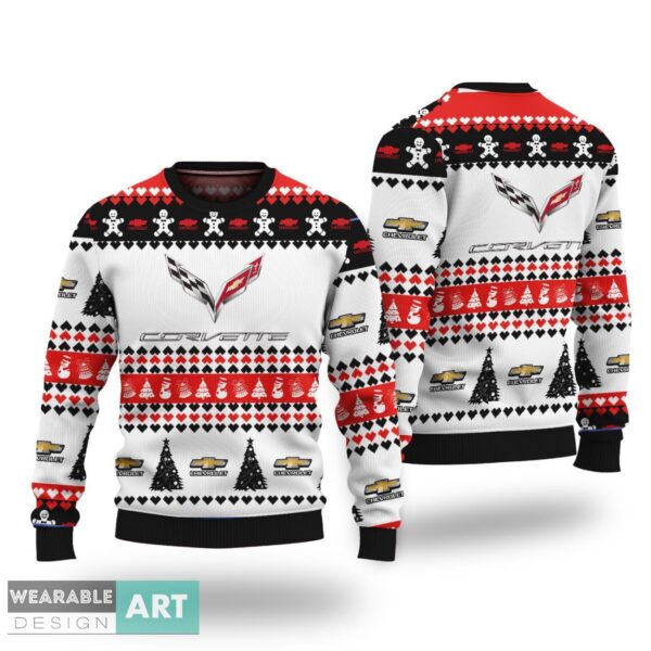 Chevrolet Corvette White Ugly Christmas Sweater Product Photo 1