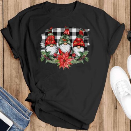 Buffalo Plaid Gnomes Christmas Sweatshirt-Gnomes Holiday-Christmas Gnomes Sweatshirt - Black T-Shirt