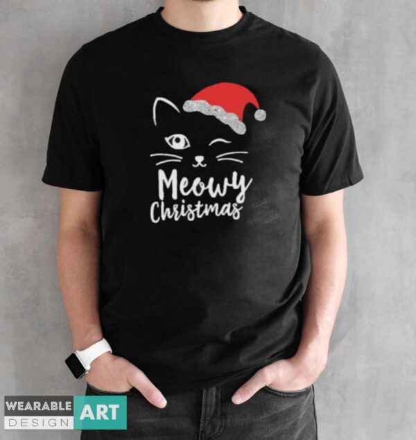 Cat Face Meowy Christmas T-Shirt - Black Unisex T-Shirt