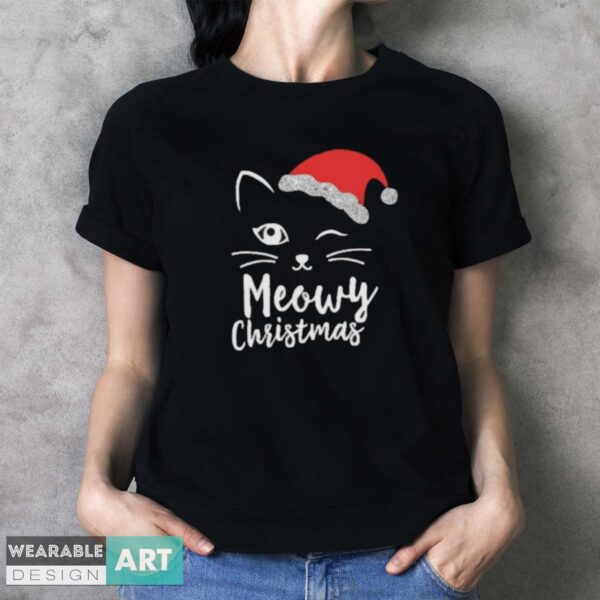 Cat Face Meowy Christmas T-Shirt - Ladies T-Shirt