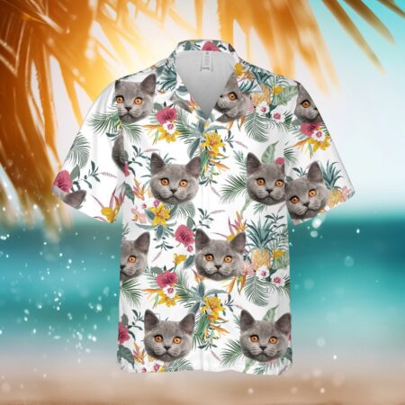 Cat Hawaiian Shirt, Gift for Cat Owner, Vacation Pet Face Shirt, Hawaii Style Custom Shirt Product Photo 1