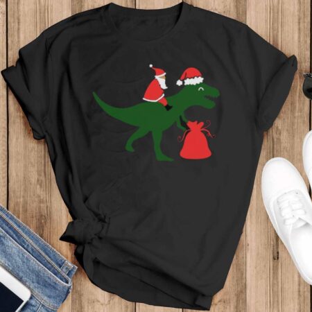 Christmas Dinosaur Shirt Christmas Gift Shirt - Black T-Shirt