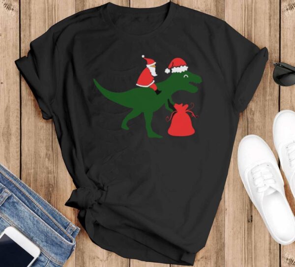 Christmas Dinosaur Shirt Christmas Gift Shirt - Black T-Shirt