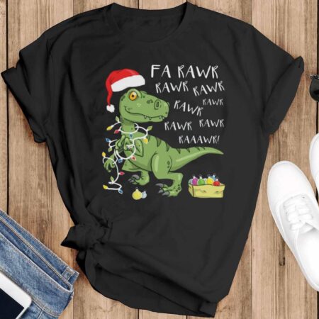 Christmas Dinosaur WP Shirt-Fa Rawr Rawr Dinosaur T-rex Shirt-Dinosaur Shirt - Black T-Shirt