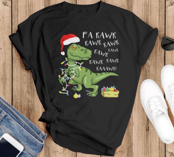 Christmas Dinosaur WP Shirt-Fa Rawr Rawr Dinosaur T-rex Shirt-Dinosaur Shirt - Black T-Shirt