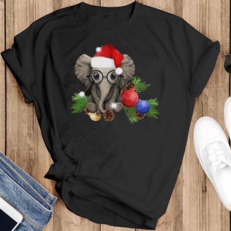 Christmas Elephant Shirt-Xmas Tee-Christmas Party-Santa Elephant-Elephant Christmas Shirt - Black T-Shirt