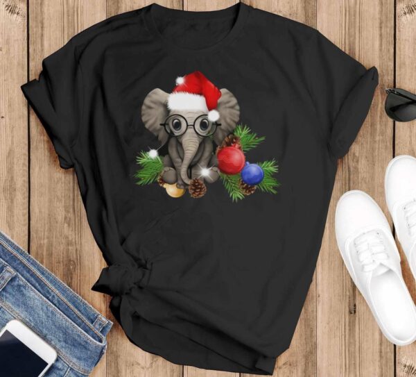 Christmas Elephant Shirt-Xmas Tee-Christmas Party-Santa Elephant-Elephant Christmas Shirt - Black T-Shirt