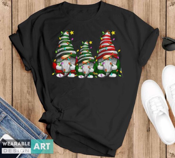 Christmas Gnome Tshirt, Merry Christmas T-shirt, Gnome For The Holidays Shirt - Black T-Shirt