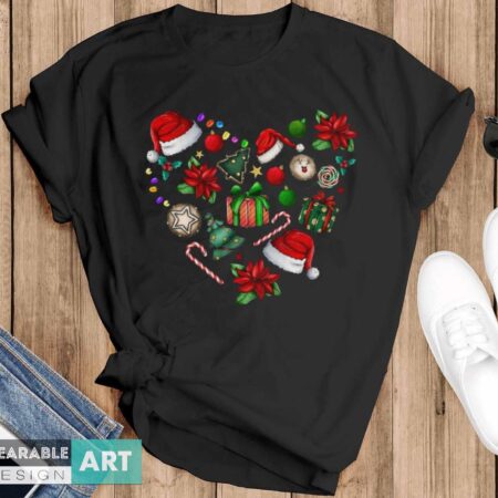 Christmas Heart Shirt, Family Christmas Shirt, Gift for Christmas, Christmas Gifts - Black T-Shirt