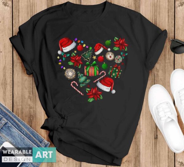 Christmas Heart Shirt, Family Christmas Shirt, Gift for Christmas, Christmas Gifts - Black T-Shirt