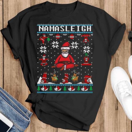 Cute Funny Gym Fitness Santa Yoga Christmas Shirt Namasleigh Yoga Shirt Yoga Sweatshirt - Black T-Shirt