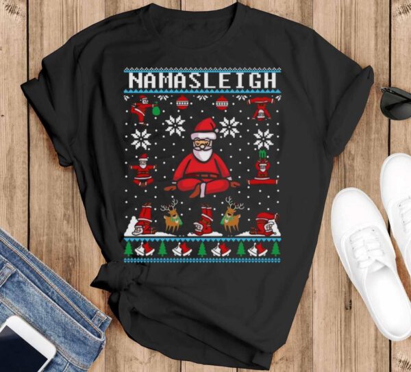 Cute Funny Gym Fitness Santa Yoga Christmas Shirt Namasleigh Yoga Shirt Yoga Sweatshirt - Black T-Shirt