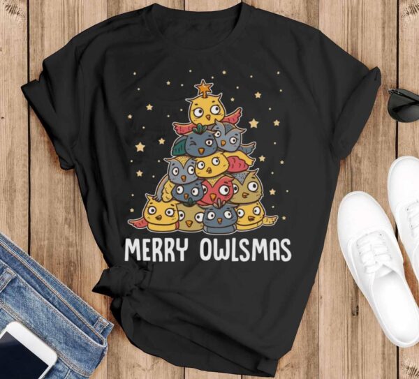 Cute Funny Owls Christmas Shirt Owl Shirt Owls Sweatshirt Owls Shirt Owls Ugly Christmas Shirt - Black T-Shirt