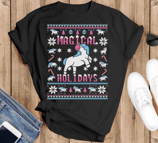 Cute Funny Unicorn Christmas Shirt Kids Unicorn Shirt Unicorn Sweatshirt Unicorn Shirt - Black T-Shirt