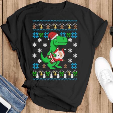 Dinosaur Ugly Christmas Shirt Dinosaur Shirt Dinosaur Sweatshirt Dinosaur Shirt Dinosaur Christmas Shirt - Black T-Shirt