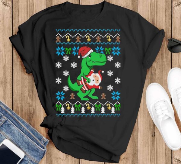 Dinosaur Ugly Christmas Shirt Dinosaur Shirt Dinosaur Sweatshirt Dinosaur Shirt Dinosaur Christmas Shirt - Black T-Shirt