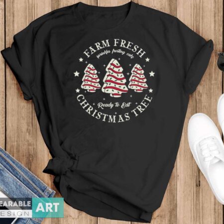 Farm Fresh Christmas Tree Shirt, Christmas Tree Cake Shirt - Black T-Shirt