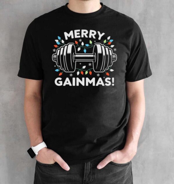 Fitness Workout Gym Shirt Merry Gainmas Christmas Shirt Gym Ugly Christmas Shirt - Black Unisex T-Shirt