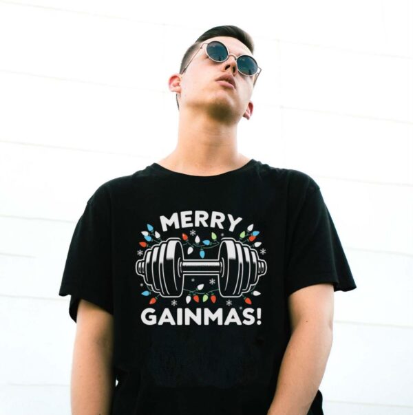 Fitness Workout Gym Shirt Merry Gainmas Christmas Shirt Gym Ugly Christmas Shirt - G500 Gildan T-Shirt