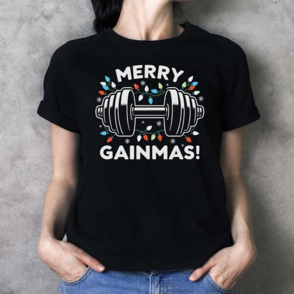 Fitness Workout Gym Shirt Merry Gainmas Christmas Shirt Gym Ugly Christmas Shirt - Ladies T-Shirt