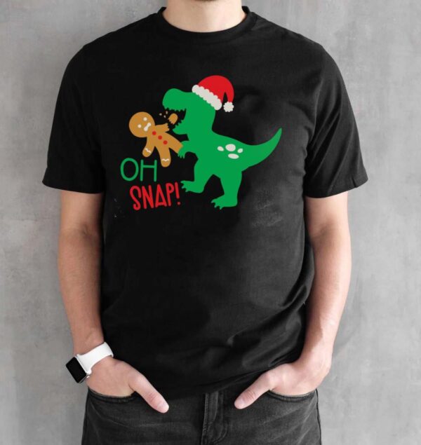 Funny Christmas Dinosaur Oh Snap Gingerbread Shirt - Black Unisex T-Shirt