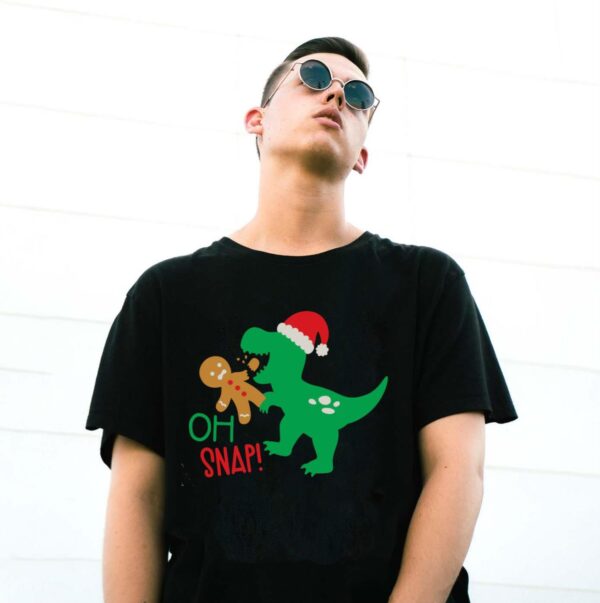 Funny Christmas Dinosaur Oh Snap Gingerbread Shirt - G500 Gildan T-Shirt