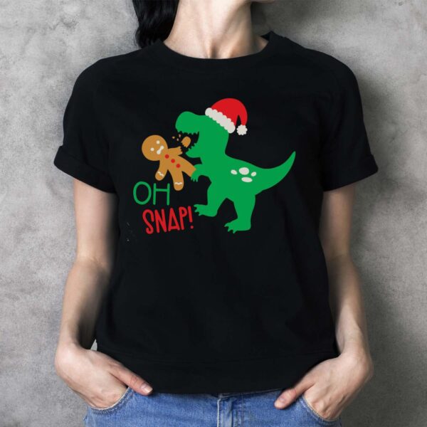 Funny Christmas Dinosaur Oh Snap Gingerbread Shirt - Ladies T-Shirt