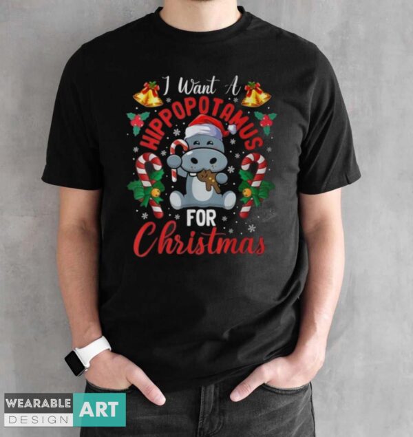 I Want A Hippopotamus For Christmas Hippo Candy Santa - Black Unisex T-Shirt