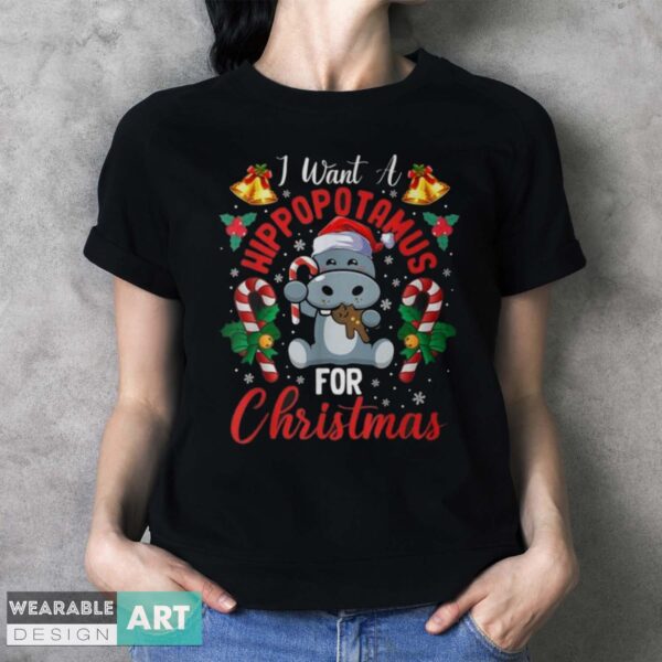 I Want A Hippopotamus For Christmas Hippo Candy Santa - Ladies T-Shirt