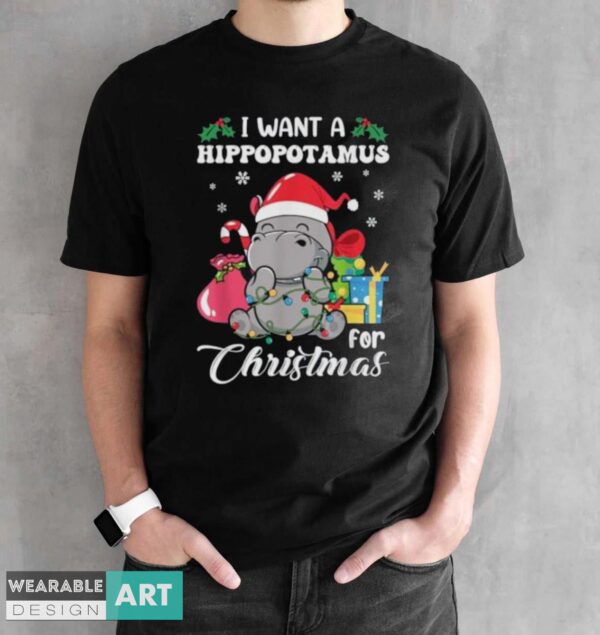 I Want A Hippopotamus For Christmas Hippo Christmas Pajamas T-Shirt - Black Unisex T-Shirt