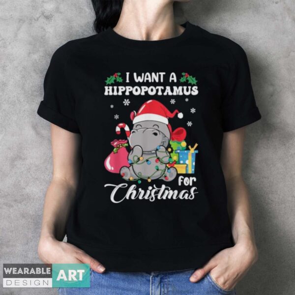 I Want A Hippopotamus For Christmas Hippo Christmas Pajamas T-Shirt - Ladies T-Shirt