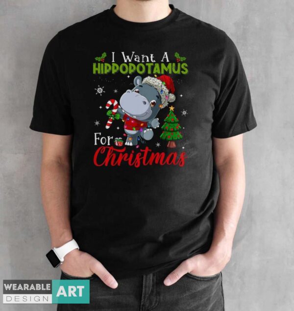 I Want A Hippopotamus For Christmas Shirt Hippo Candy Santa Shirt - Black Unisex T-Shirt