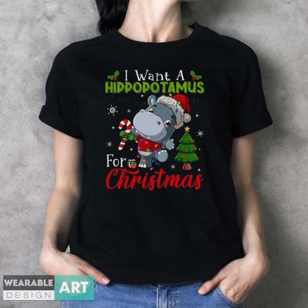 I Want A Hippopotamus For Christmas Shirt Hippo Candy Santa Shirt - Ladies T-Shirt