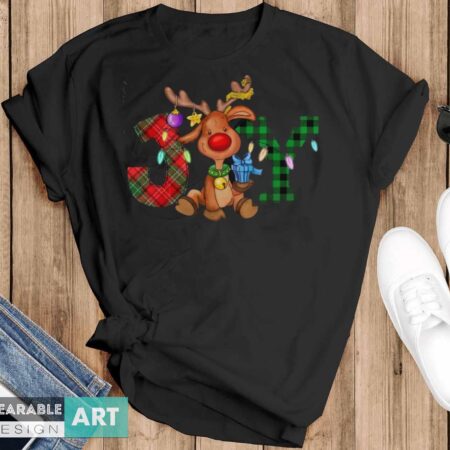 Joy Baby Reindeer Christmas Shirt for Xmas Gift, Joy Christmas Tee - Black T-Shirt