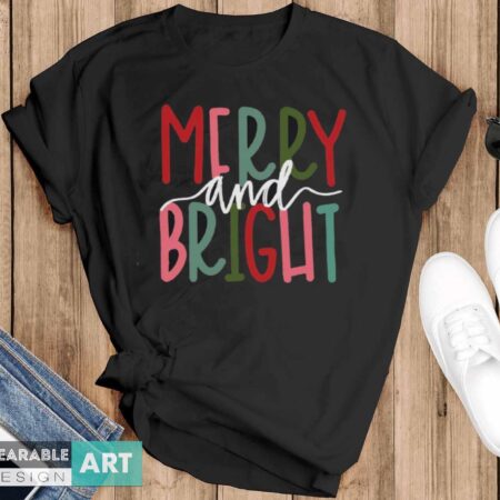 Merry and Bright Christmas Shirt, Christmas Party Shirt - Black T-Shirt