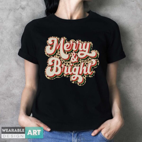 Merry and Bright Christmas Shirt, Leopard Print Christmas Shirt - Ladies T-Shirt