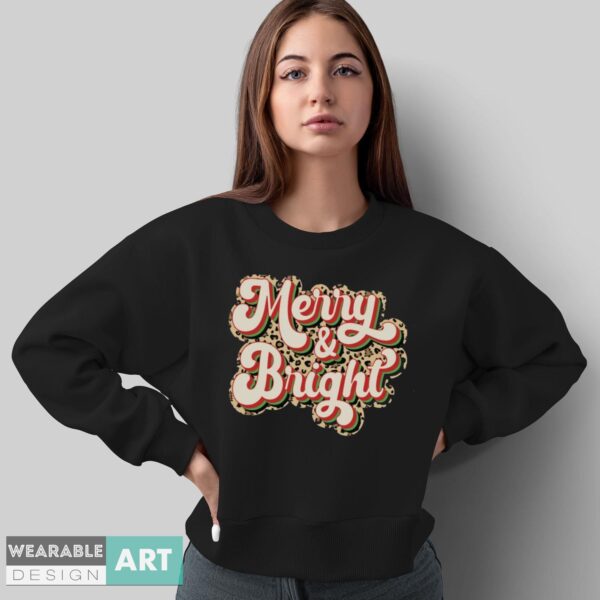 Merry and Bright Christmas Shirt, Leopard Print Christmas Shirt - Sweatshirt