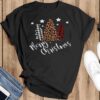 Merry Christmas Long Sleeve Shirt-Leopard Christmas Shirt-Buffalo Plaid-Womens Christmas Shirt - Black T-Shirt