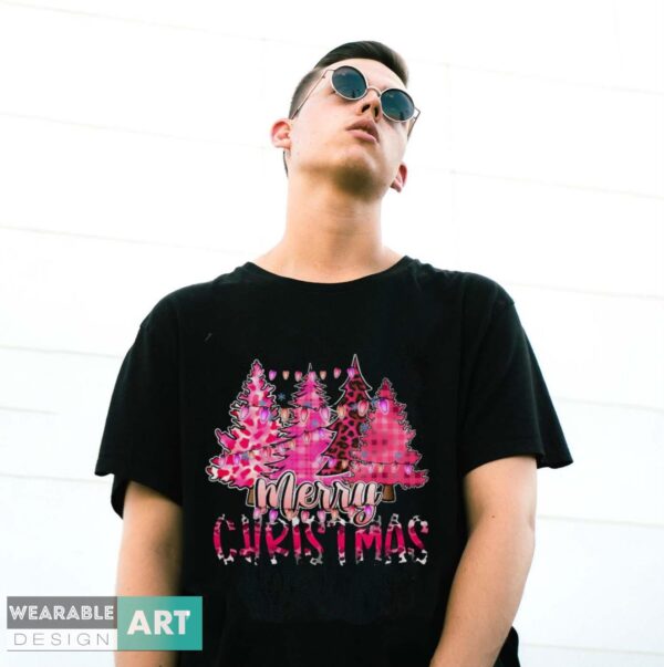 Merry Christmas Pink Christmas Trees Shirt, Christmas Shirt, Leopard Print Christmas Shirt - G500 Gildan T-Shirt