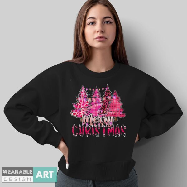 Merry Christmas Pink Christmas Trees Shirt, Christmas Shirt, Leopard Print Christmas Shirt - Sweatshirt