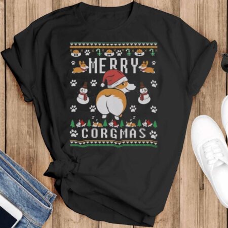 Merry Corgmas Corgi Ugly Christmas Shirt Corgi Christmas Shirt Corgi Shirt - Black T-Shirt