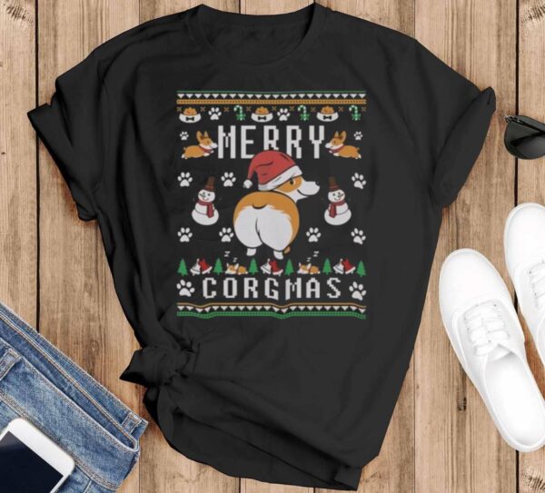 Merry Corgmas Corgi Ugly Christmas Shirt Corgi Christmas Shirt Corgi Shirt - Black T-Shirt