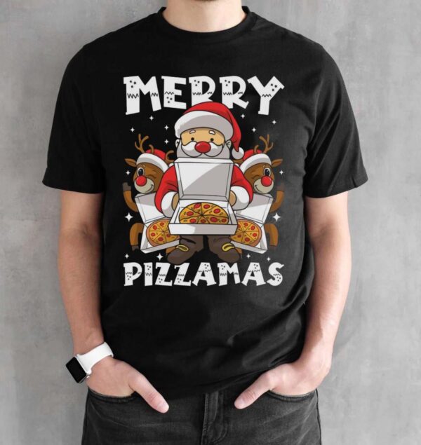 Merry Pizzamas Pizza Ugly Christmas Shirt Pizza Christmas Shirt - Black Unisex T-Shirt