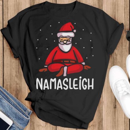 Namasleigh Shirt Yoga Ugly Christmas Shirt Yoga Sweatshirt Yoga Christmas Sweatshirt - Black T-Shirt