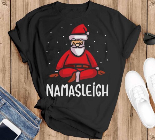 Namasleigh Shirt Yoga Ugly Christmas Shirt Yoga Sweatshirt Yoga Christmas Sweatshirt - Black T-Shirt