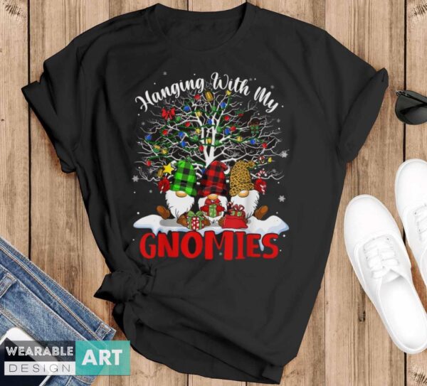 New Funny Christmas Gnome Hanging With My Gnomies Xmas Men Women T Shirts - Black T-Shirt