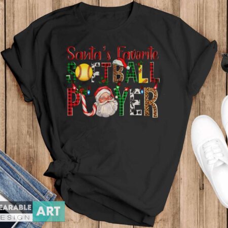 Santa's Favorite Softball Player, Christmas Santa Tshirt, Gift For Softball Lover - Black T-Shirt