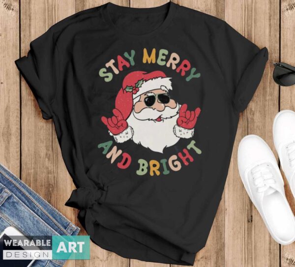 Stary Merry And Bright Shirt, Funny Christmas Shirt, Christmas Shirt - Black T-Shirt